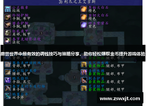 魔兽世界中最有效的调钱技巧与策略分享，助你轻松赚取金币提升游戏体验